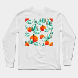 Watercolor Halloween Pumpkins - Orange & Teal Long Sleeve T-Shirt